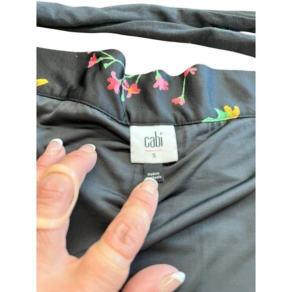 "CABI" Floral Wrap Skirt SZ‎ S Long Flowing Ruffle Black w Floral Beach Tropical - Picture 4 of 8